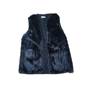 JJ Basic Sz XL Black Gothic Faux Fur Sleeveless Cable Knit Sweater Vest Grunge
